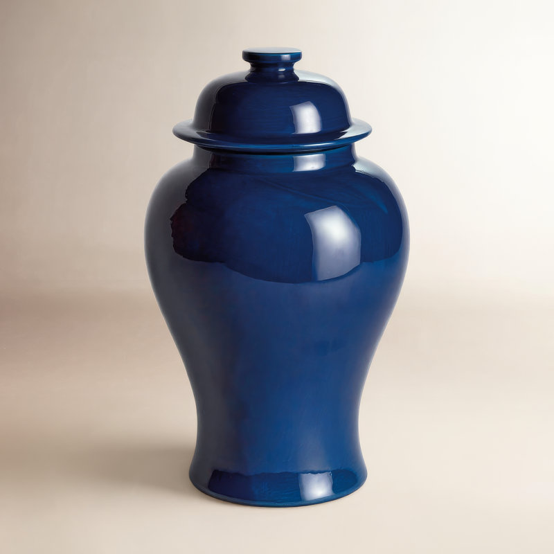 Ricki Ceramic Ginger Jar, Dark Blue, 17.5"