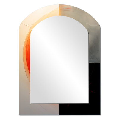 Red Moon Rising Abstract Landscape - Geometric Arch Mirror, Orange Asymmetrical Decorative Wall Mirror, Printed Metal Art