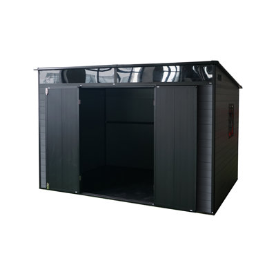 Remise de rangement robuste en résine avec un design moderne pour la cour