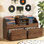 Grand support pour tourne-disque avec station de charge et 2 tiroirs coulissants, armoire de rangement pour disques