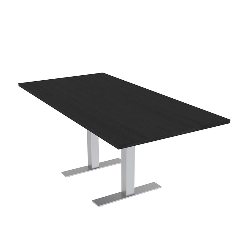 Table de conférence rectangulaire avec base en T en métal, L 72 po x l 36 po, Cyprès noir, Argent argent
