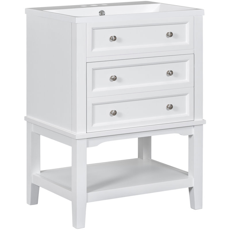 Meuble-lavabo blanc 24 po avec lavabo en bois massif et armoire en céramique