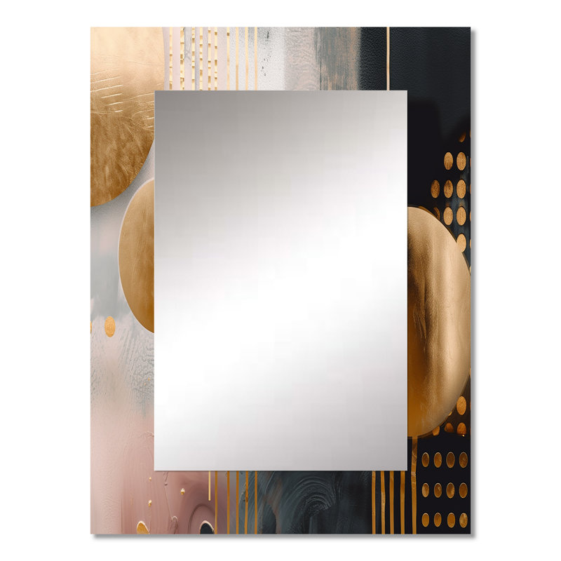 Metallic Circles On Marble Energy III - Large Wall Mirror On Metal, 32" x 24"
