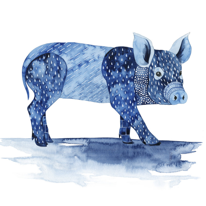 Cobalt Farm Animals II by Grace Popp - Wrapped Canvas Painting, 91cm H x 91cm W x 3.8cm D