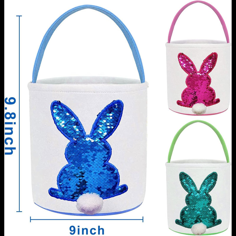 Paquet de 3 paniers à œufs de Pâques pour enfants, toile avec paniers de lapin de Pâques personnalisés
