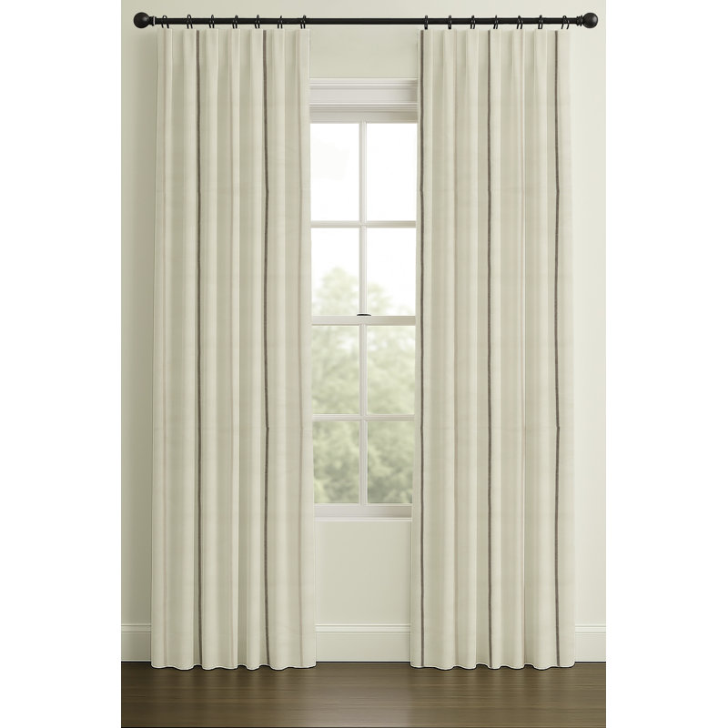 Vienne Herringbone Linen White - Stripe, Inverted Pleat, Blackout, 33" W x 120" L