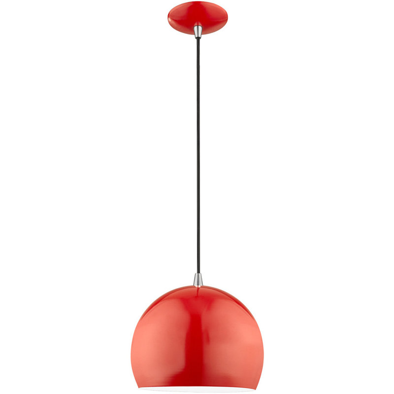 Luminaire suspendu en forme de dôme à 1 lumière Dristin, Rouge luisant, Rouge brillant / noir