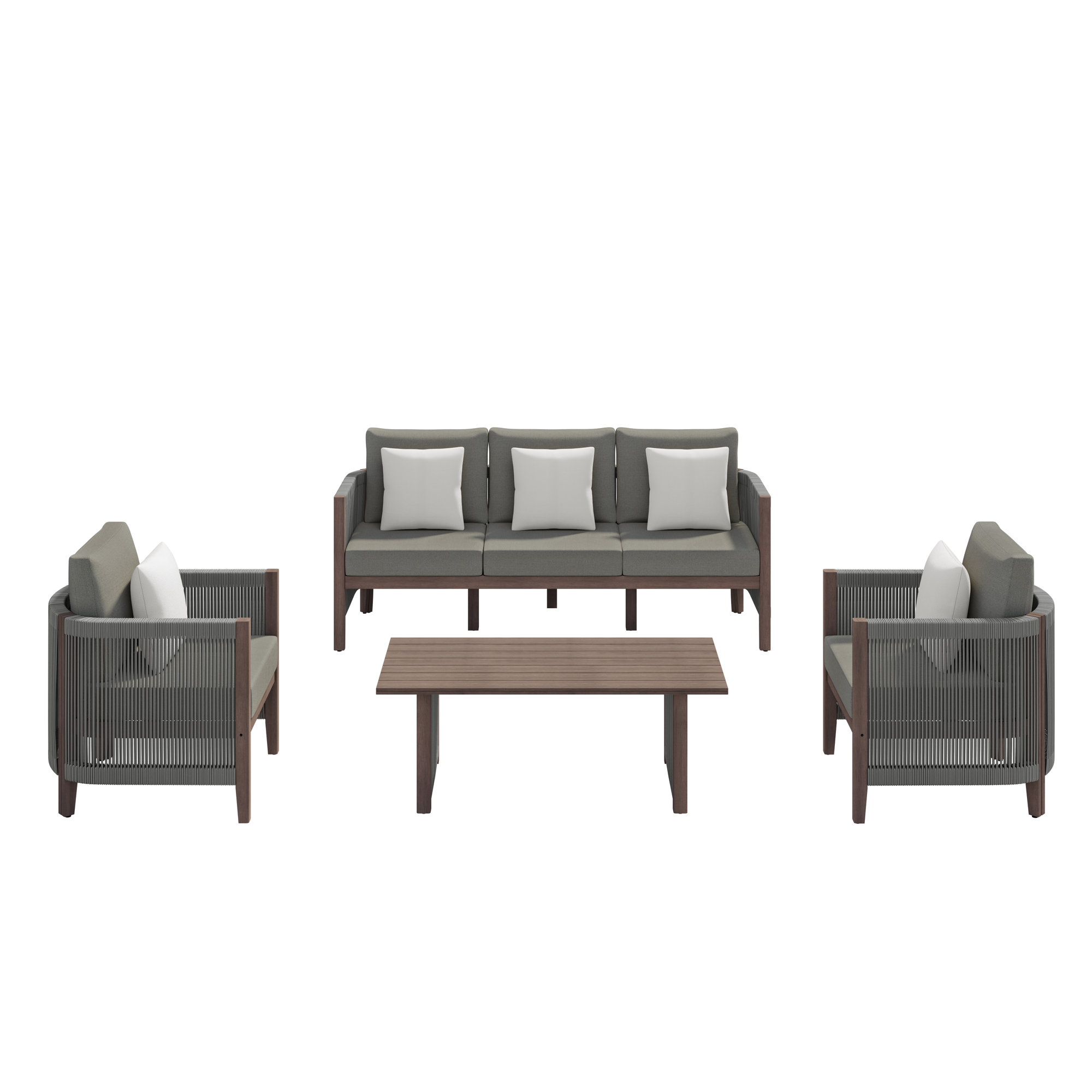 5 - Person Outdoor Seating Group With Sunbrella Cushions, Brown, Spectrum Graphite
