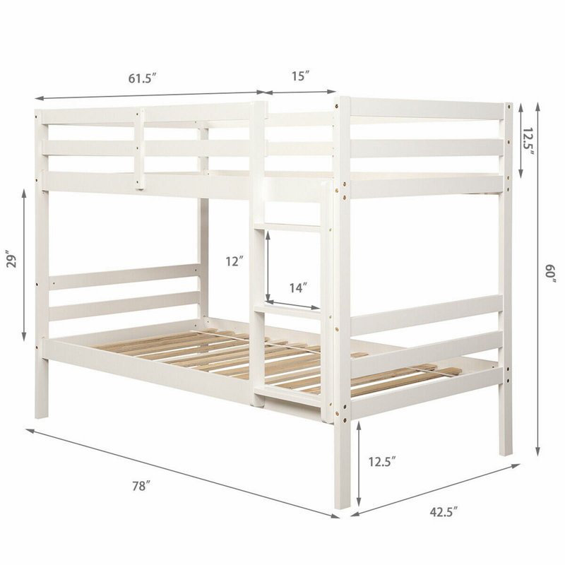 Kenneth Kids Twin Bunk Bed, White