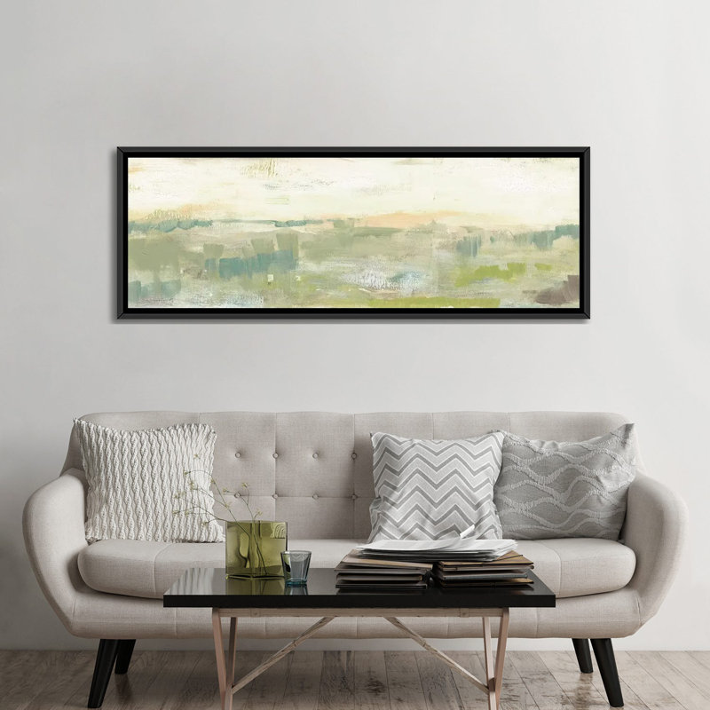 " Greenery Horizon Line II " by Jennifer Goldberger, 12" H x 36" W x 1.5" D, Black Framed Canvas