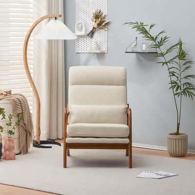 Mid-century Modern Linen Accent Chair - Solid Wood Armrest Iron Frame Chair For Living Room Decor