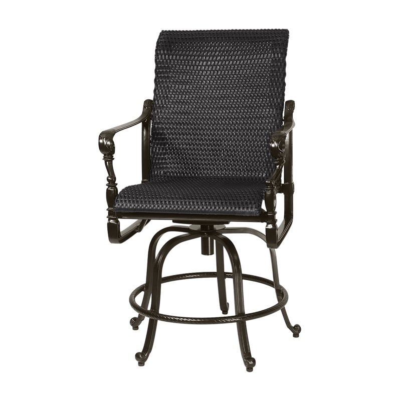 Grand Terrace Woven Swivel Rocking Balcony Stool, Mahogany, Vintage