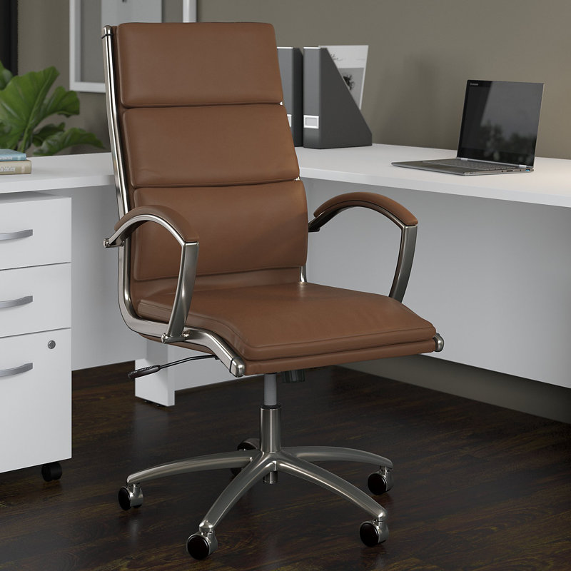 BBF Seating Faux Leather High Back Executive Chair, Saddle