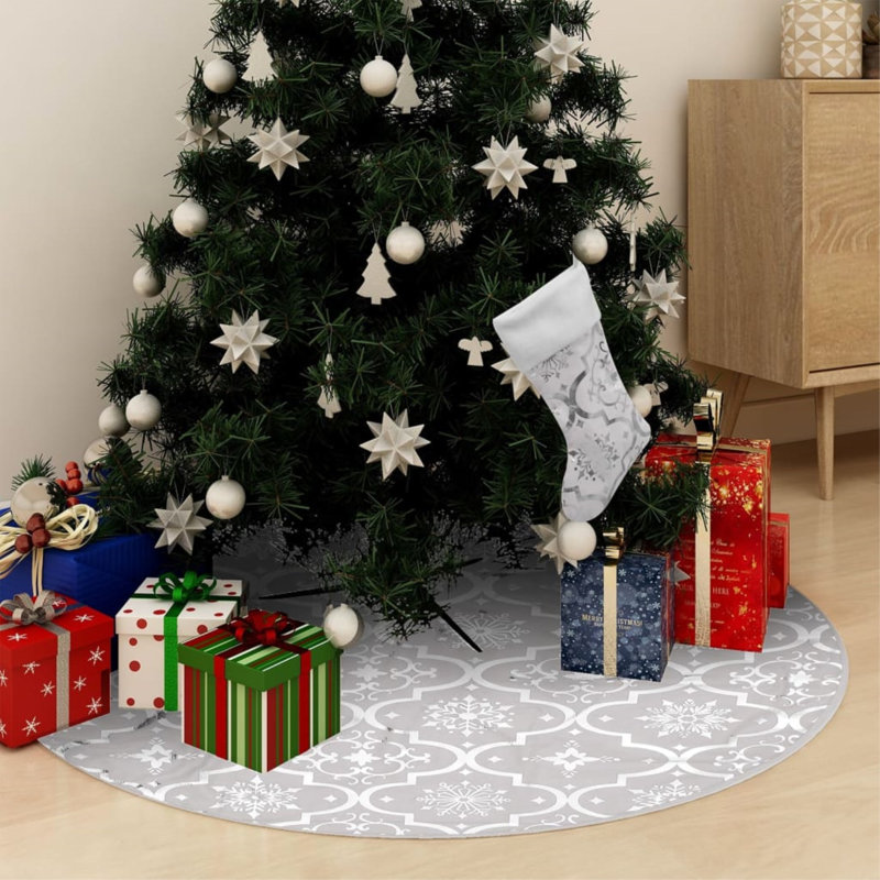 Tapis d'arbre de Noël artificiel Luxury, H 48 po x l 48 po, Blanc