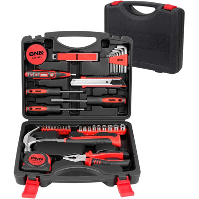 46 Piece Portable Household Hand Tool Kit Storage Toolbox (Red)