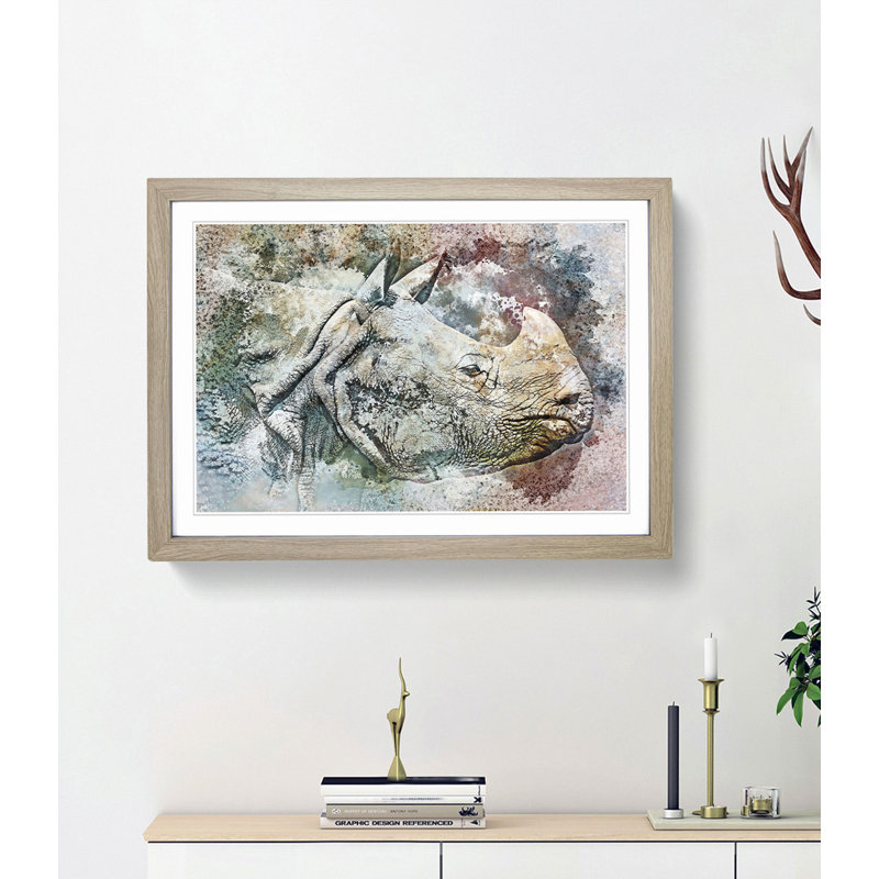 Wild Rhino in Abstract - Framed Print, Oak Framed, 27cm H x 36cm W x 2cm D