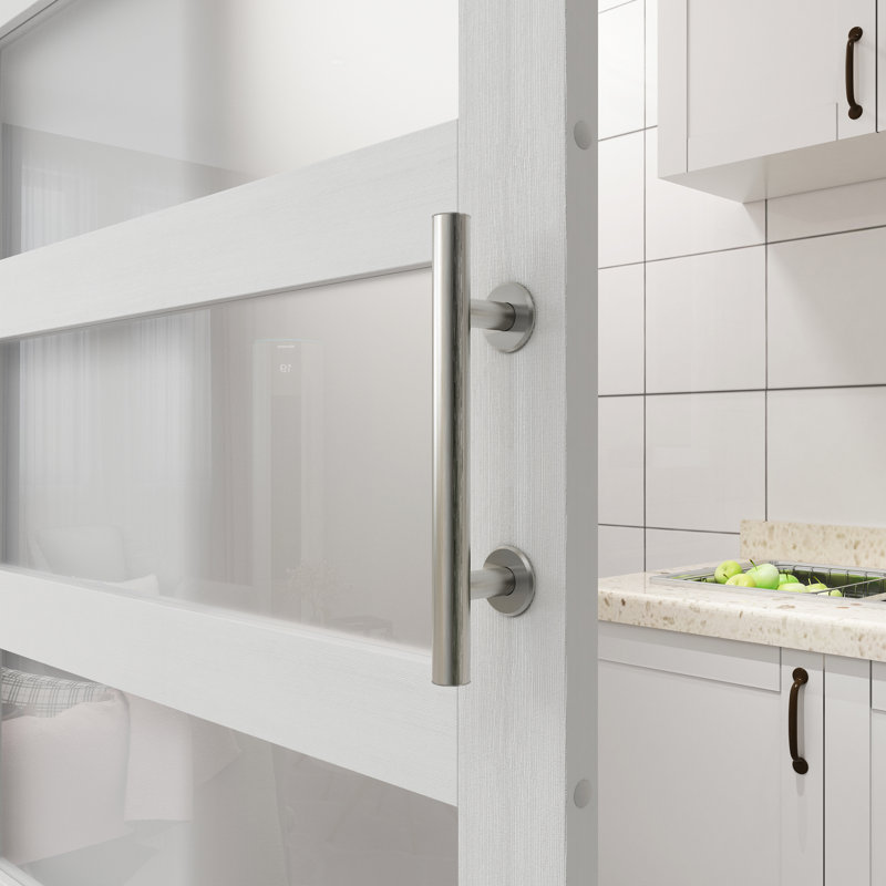 White 5-Panel Frosted Glass Sliding Barn Door with Hardware Kit
