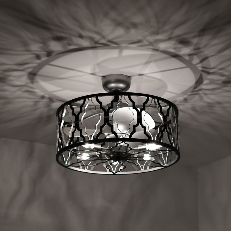 Ahseem 24-Inch Silver And Matte Black 6 Lights 3 Blades Lighted Ceiling Fan With Remote