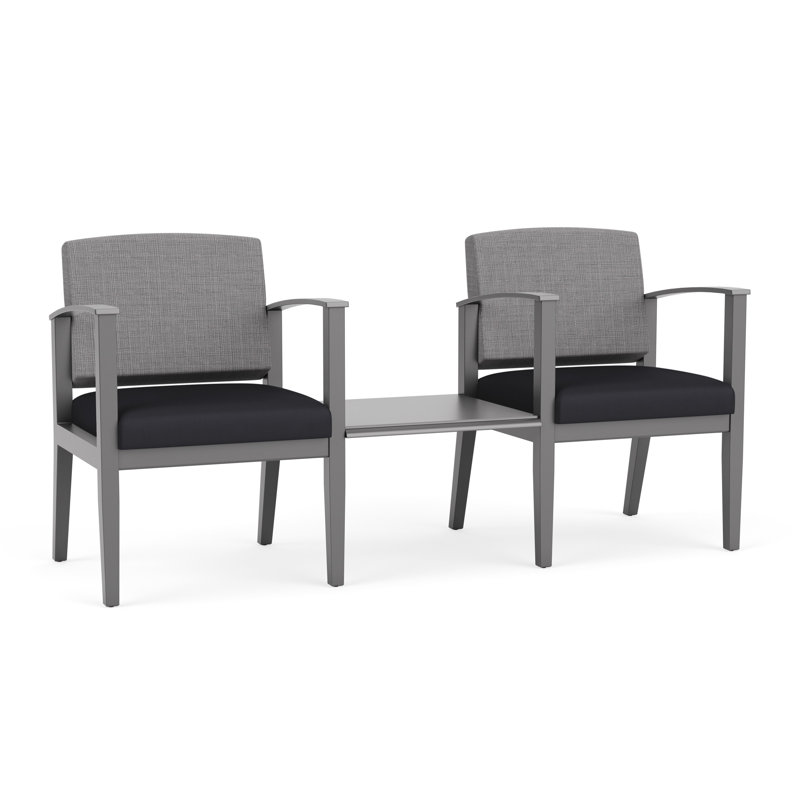Structure en bois tandem 2 places avec table centrale Amherst, Étain, Gris Chambray / noir Patriot Plus