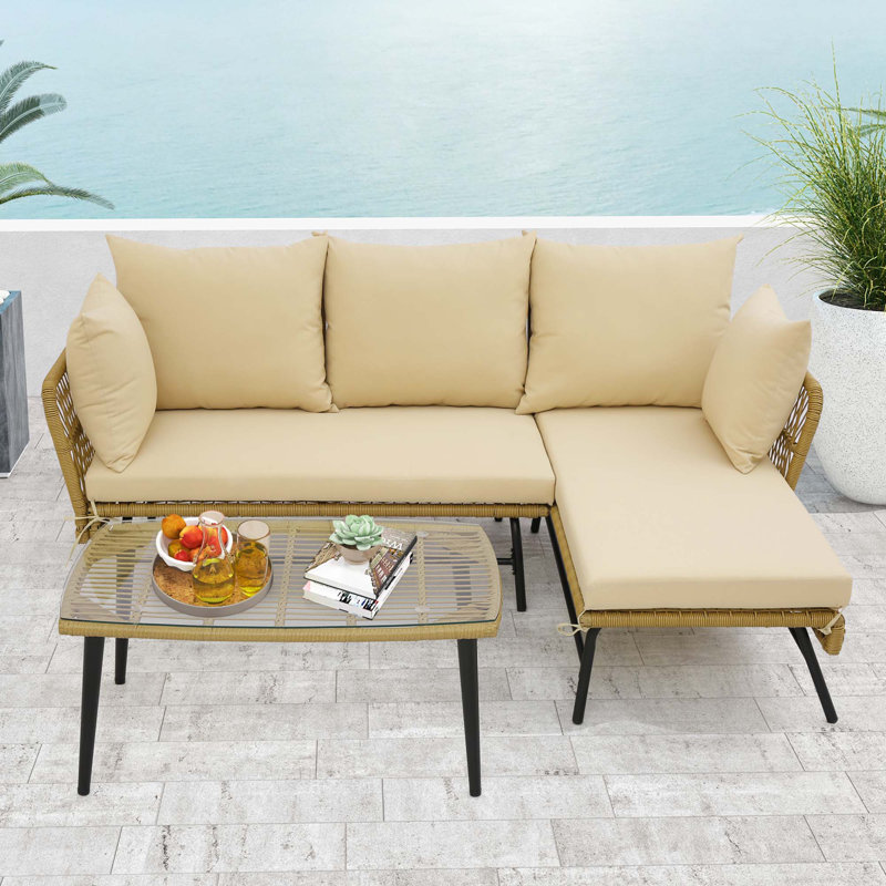 3 - Person Patio Conversation Set with Cushions, Beige
