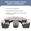  Ensemble de canapé de patio en demi-lune 9 pièces, canapé modulaire rond en osier avec coussins, sièges d'extérieur modernes, beige et brun