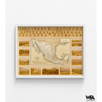 Carte politique du Mexique, décor de l'histoire du Mexique, art mural de l'histoire du bureau public mexicain, carte de l'Amérique du Sud, affiche de carte politique