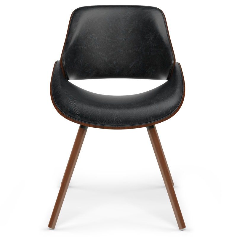 Mid-Century Modern Black Faux Leather Upholstered Side Chair
