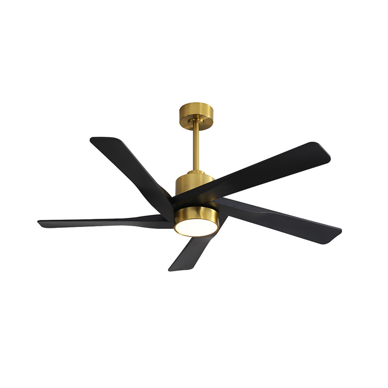 Ventilateur de plafond intérieur avec lumière et télécommande, Noir mat, Doré, 54"