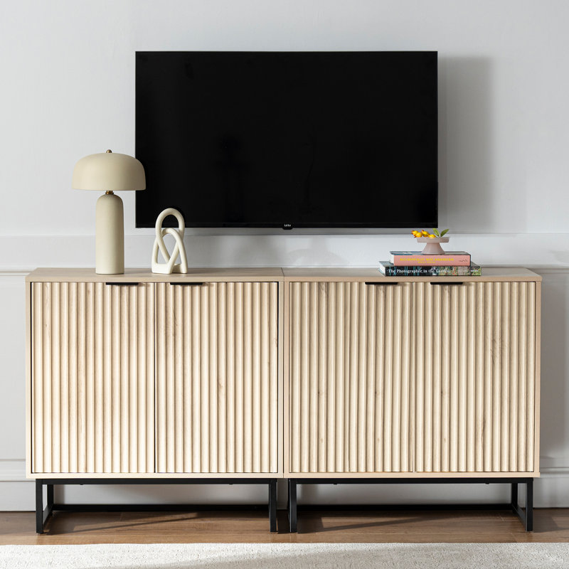 Armoire d'appoint cannelée de 31,5 po de hauteur à 2 portes avec tablettes réglables, Chêne clair / Noir, Noir