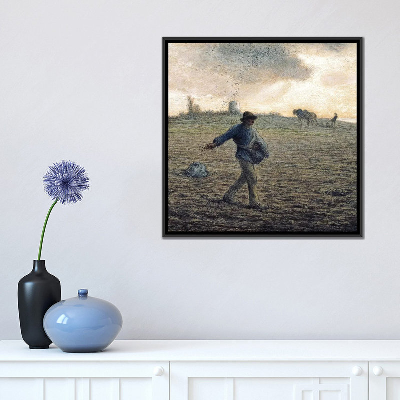 « the sower », reproduction sur toile, H 18 po x l 18 po x P 1,5 po, Toile avec cadre flottant noir, Pas de tapis