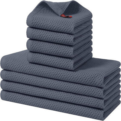 8-Pack 100% Cotton Kitchen Towels & Dishcloths Set – Ultra Soft Waffle Weave, Super Absorbent Reusable Cleaning Towels for Kitchen