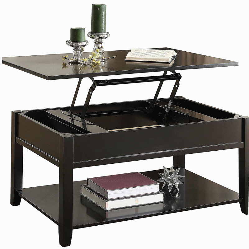 Black coffee table with a flip-top surface