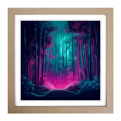 Bamboo Forest Neon Art - Framed Print