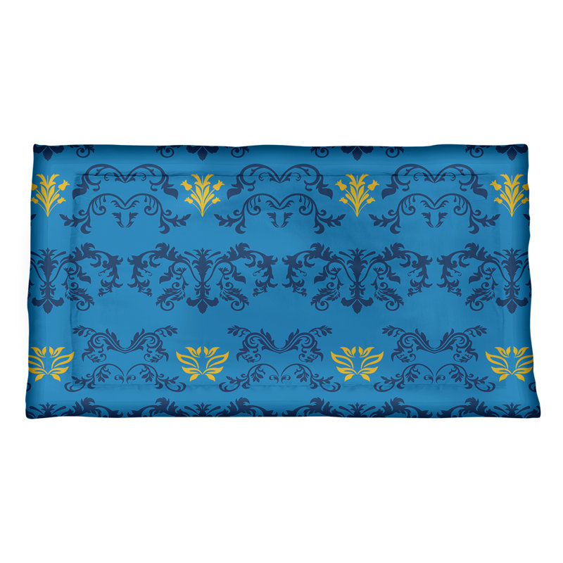 Football Baroque Pattern Pillow Sham, King, Polyester, Blue/Navy Blue/Yellow