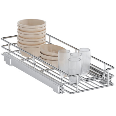 10.5" W x 18" D Pull Out Cabinet Organizer, Single-Tier Heavy-Duty Slide-Out Drawer for Bathroom Vanities & Shallow Kitchen Cabinets, Chrome