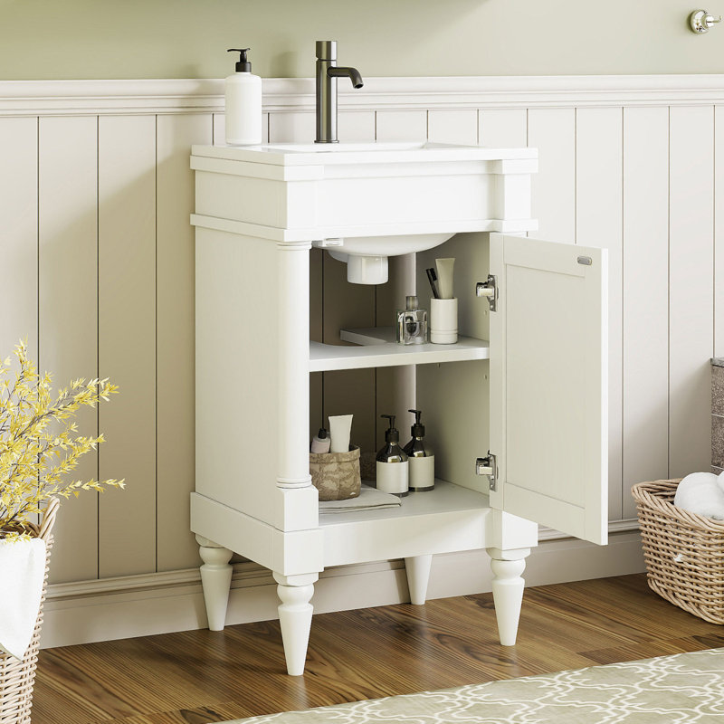 Meuble-lavabo autoportant de 18 po avec lavabo moderne et lavabo, Blanc