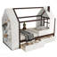 Lit plateforme simple avec tiroirs, lit maison en bois massif avec tablettes, conception enfantine, blanc et espresso-174662877