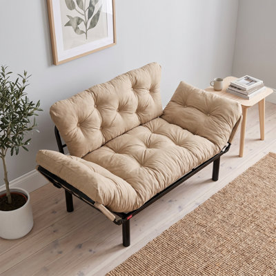 Metal Frame 2-Seat Sleeper Sofa Microfibre Fabric