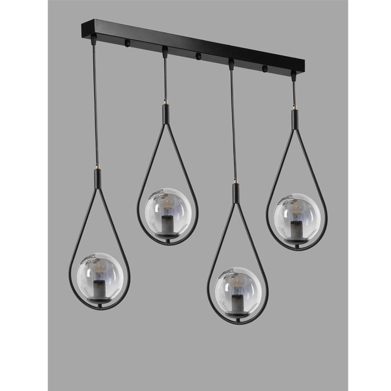 Lustre industriel scandinave, métal noir, 25,6 po x 7,9 po | Hauteur ajustable, peinture séchée au four, revêtement dégringolé | Douille E27, 40 W maximum | Parfait pour les salles à manger modernes, les espaces de vie et les vestibules