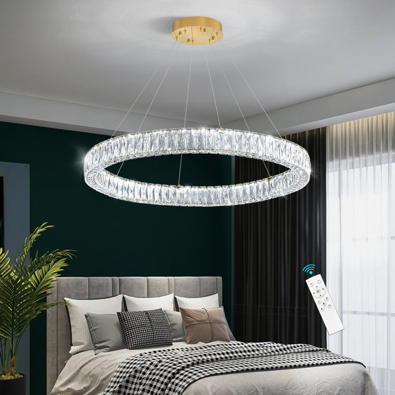 Modern Dimmable Led Crystal Ring Chandelier, Gold
