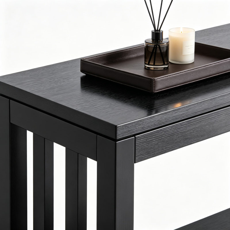 Console étroite avec tiroir et tablette, table d'entrée de 47 pouces pour le salon, le couloir et le canapé, finition noire moderne, fabrication en panneau de fibres à densité moyenne robuste