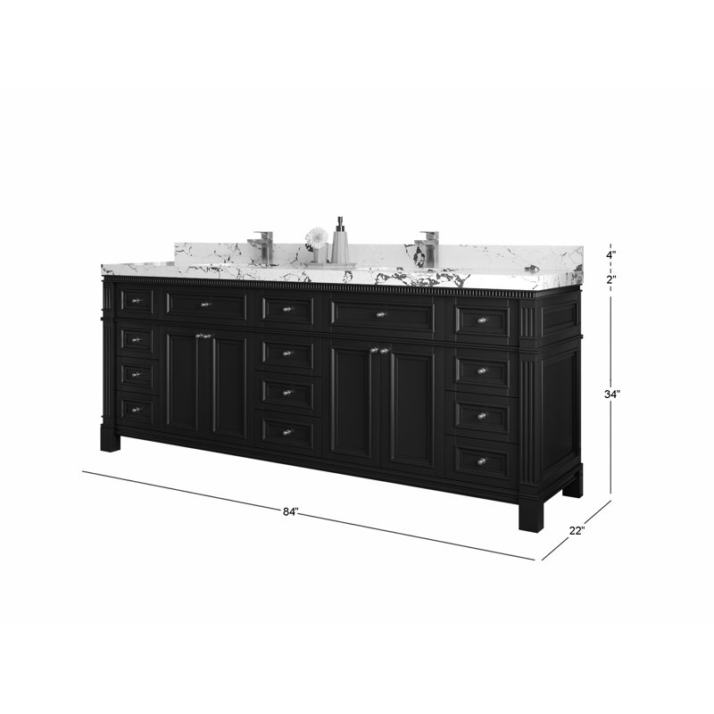 Boîte de rangement de 84 po Jenniferlynn X P 22 po Meuble-lavabo double D, Empira