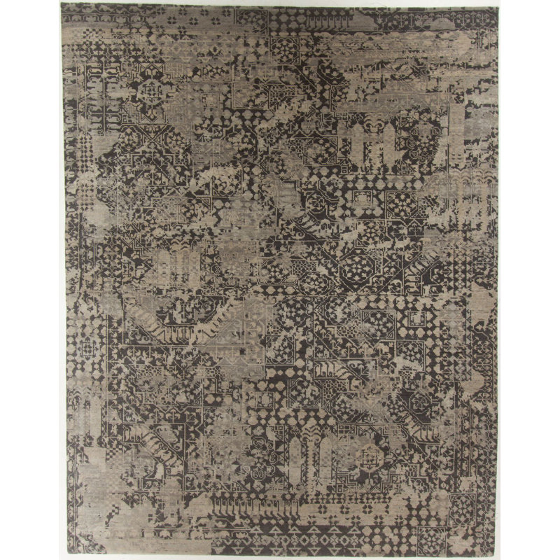 Hand Knotted Abstract Area Rug in Gray