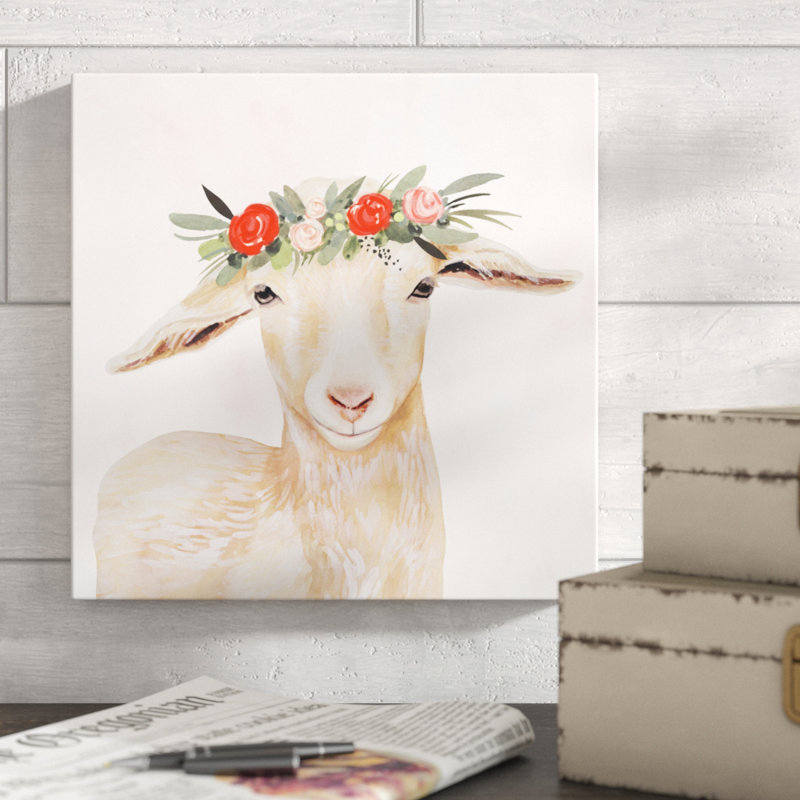 "Garden Goat I" par Victoria Borges, reproduction d'art sur toile, H 12 po x l 12 po, Toile tendue