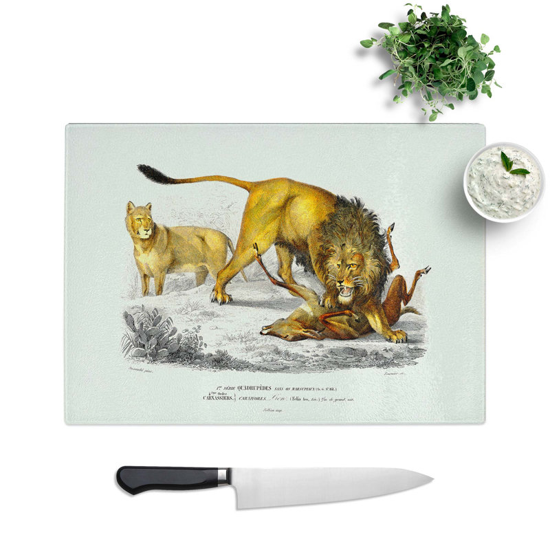 Glass Lion Illustration by Charles D' Orbigny Chopping Board, 39 cm W x 28.5 cm L