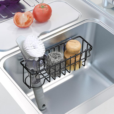 3-In-1 Sponge Holder For Kitchen Sink With Suction Cups & Adhesive Hook , In Sink Sponge Holder, Wall Hanging Sink Caddy Organizer Rack - Sponge, Dish