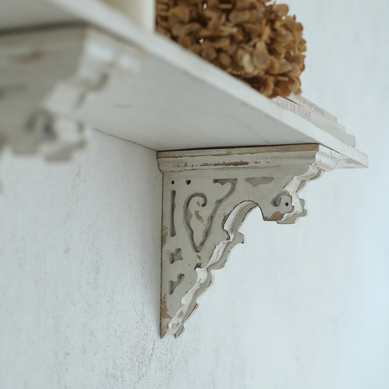 Vintage Shabby Wood Corbels Brackets for Shelf Farmhouse Wall Decor, White