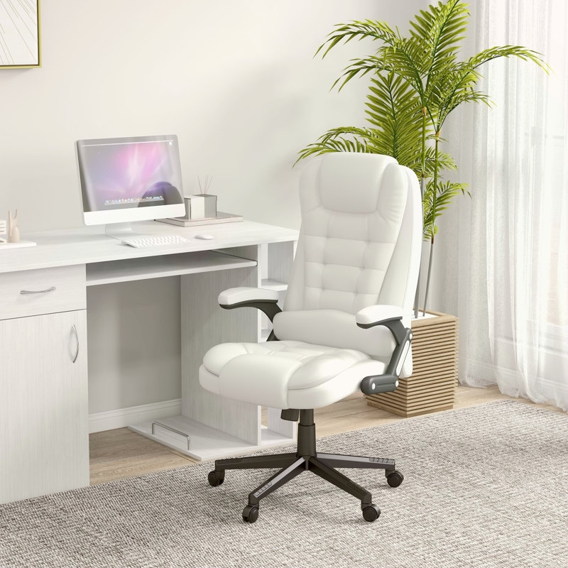 Fauteuil de bureau à haut dossier avec 6 vibrations HOMcom, Blanc
