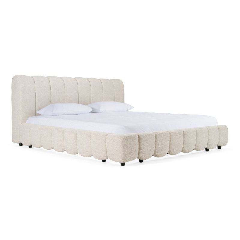 Harris - Lit moderne en tissu blanc cassé, Grand, Blanc cassé