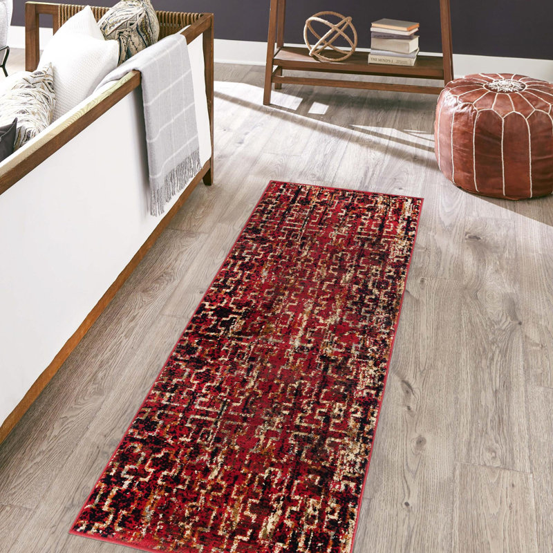 Tapis bordeaux à motif géométrique Knowle, Tapis de couloir 2 pi 2 po x 12 pi